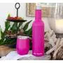 Insulated Bottle and Tumbler Set - Double Walled Stainless Steel 25 Oz Wine Bottle and 2 Pack 12 Oz Insulated Wine Tumbler Tumblers With Lid for Hot or Cold Drinks Travel Wine Glass (Pink)