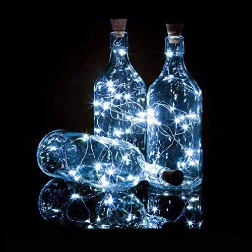 Kerzenleuchten 12er Pack – 20 LEDs Korkenleuchten für Weinflaschen, batteriebetrieben (einschliesslich) – Mini Lichterkette für DIY Glasbehälter Beleuchtung, Indoor Schlafzimmer Party Hochzeit Weihnachten Halloween Dekoration (Kühlweiß)