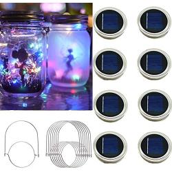 XINGTONG Solar Mason Jar Lid Lights - Solar Fairy Lights Outdoor Waterproof Firefly Jar Lids String Lights for Patio Yard Garden Outdoor Festival Decor (Jars Not Included) (8 Pack)