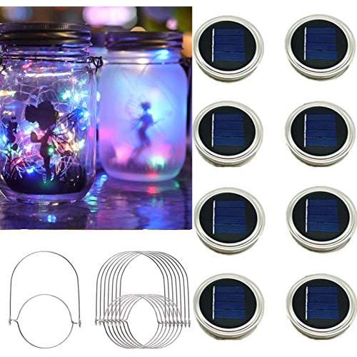 XINGTONG Solar Mason Jar Lid Lights - Solar Fairy Lights Outdoor Waterproof Firefly Jar Lids String Lights for Patio Yard Garden Outdoor Festival Decor (Jars Not Included) (8 Pack)