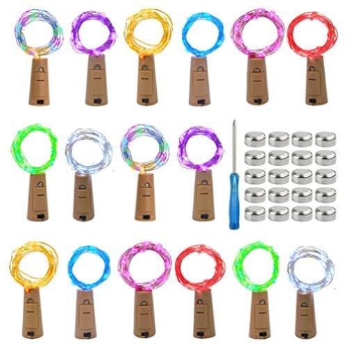 mifengda 16 Pack Wine Bottle Lights 8 Color Cork Shaped 20 Micro LEDs Wire Bottle Lights Battery Powered Copper Wire Lights Artificial Cork Wine Bottle Fairy Lights (2m/7.2ft)+20Pcs Extra Batteries