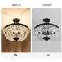 YYJLX 5-Light E26 Crystal Ceiling Light Fixture ,  Modern Semi Flush Mount Chandelier , Pendant Lighting for Living Room Dining Room Kitchen Hallway  Bedroom Laundry Bathroom（Black）