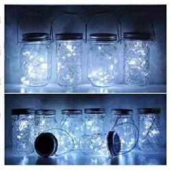 8 Pack Mason Jar Lights, 20 LED Solar Pure White Fairy String Lights Lids Insert for Garden Deck Patio Party Wedding Christmas Decorative Lighting Fit for Regular Mouth Jars (Cool White)