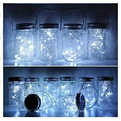 8er Mason Jar Laternen Set, 20 LED Solarige Weiße Feenlaternen Deckel für Garten, Terrasse, Party, Hochzeit, Weihnachten – Dekoratives Licht für Standardbehälter (Kaltweiß)