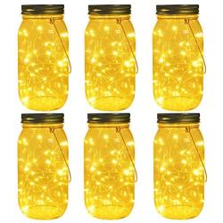 Solar Mason Jar Lights, Large Size Bigger Glass Mason Jar with 30 LEDs Fairy Firefly String Lights, Best Patio Yard Desktop Party Decor Outdoor Solar Hanging Lanterns (6-Pack Warm White)