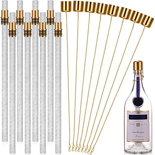 8 Sets Wine Bottle Torch Kit DIY Homemade Torch, Include Brass Torch Wick Holders with Washer, Fiberglass Replacement Torch Wicks and Copper Lamp Cover for DIY (Coated (Soft), 13.78 Inch Long)