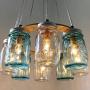 Letaowl 8-Light Mason Jar Chandelier- Clear Jars Rustic Linear Cluster Hanging Pendant Light Beach House Mason Jar Lighting Fixture,for Fixture Dining Room Living Room-Bule 8-Light