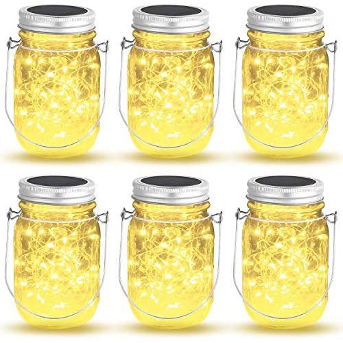 OxyLED 6 Pack Mason Jar Solar Lights, 40 LED Fairy Lights Solar Powered with Jars and Hangers, Waterproof Hanging Solar Lights Outdoor, Decorative Solar Lanterns for Home Garden Patio Party Wedding