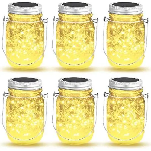 OxyLED 6 Pack Mason Jar Solar Lights, 40 LED Fairy Lights Solar Powered with Jars and Hangers, Waterproof Hanging Solar Lights Outdoor, Decorative Solar Lanterns for Home Garden Patio Party Wedding