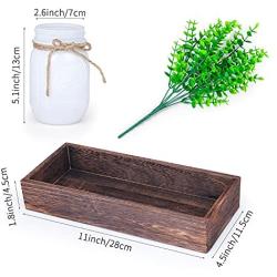 Lighted Floral Mason Jar Centerpiece Decorative Wood Tray with Remote Control LED Fairy Lights and 3 Painted Jars For Home, Living Room, Bedroom, Kitchen, Herb Plants Coffee Table Decoration