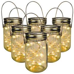 Outdoor Solar Powered Mason Jar Lights – 6 Pack Waterproof 30 Mini LED Fairy Star Firefly Garden Table Decorations Patio Lighting Decor Lanterns Backyard Tree Hanging Lawn Porch Decorative Warm White