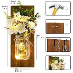 Mason Jar Sconces Wall Decor - 2 Pcs Rustic Wall Sconces with Remote Timer LED Fairy Lights Conces, Sconces for Home Decor lights Handmade, Decorative Chic Hanging Wall Decor Mason Jars With