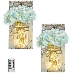 Rustic Mason Jar Sconces, Handmade Silk Flower Arrangement, EuroBird Farmhouse Wall Decorative Mason Jars with 5M LED Strip Lights for Living Room,&nb