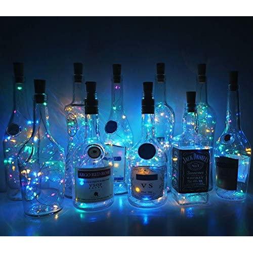Weinleuchten mit Kork-Dekor – 12 Stück, 15 LEDs, Kork-Form, Silberdraht, Batteriebetrieben, LED-Fairy Lights zur individuellen Gestaltung/Dekoration/Party/Hochzeit/Weihnachten/Halloween… (4 Farben)