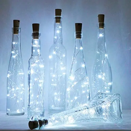 Weihnachtslichtketten mit Korken, LoveNite 12er Pack, 12 LED, Silberdraht, Farbwechsel, Mini-Fairy Lights (keine Flaschen) für DIY, Party, Weihnachten, Hochzeit (Kalter Weiß)