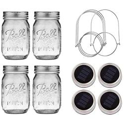 Solar Mason Jar Lights, 4 Pack 20 LED Waterproof Fairy Firefly Jar Lids String Lights (with Jars and Hangers), Garden Patio Yard Wedding Easter Decoration - Cool White