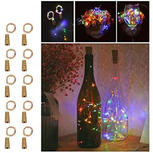 Sanniu Flaschenlampen, 10er Pack Kupfer Sternen Wein Flaschen Fairy Lights für Flasche, Batteriebetriebene Bier Flaschen Lampen Set für Schlafzimmer, Partys, Hochzeit, Dekoration (2m/7.2ft Multicolor)