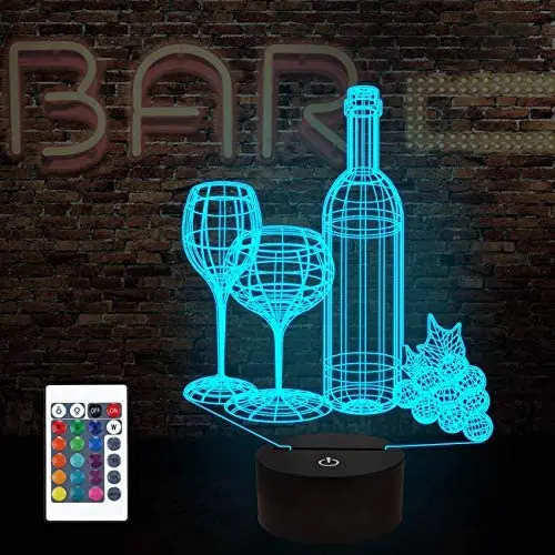 FULLOSUN Weiniglas-Illusion-Lampe, Bar-Dekorationsgeschenke Nachtlicht für Weihnachten, Geburtstage, Geschenke für Bar-Dekoration mit Fernbedienung – 16 Farbwechsel, 4 Modi, Dimmfunktion