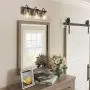 LALUZ Bathroom Vanity Light Fixtures, 3-Light Mason Jar Lights with Superior Glass Cover and Faux Wood Finish, L18” x H8” x W9.5” LALUZ Bathroom Vanity Light Fixtures, 3-Light Mason Jar Lights with Superior Glass Cover and Faux Wood Finish, L18” x H8” x W9.5”