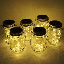 Solar Mason Jar Lights 20 LEDs (6 Hanger Included / No Jar) Fairy String Star Firefly Jar Lids Lights,for Patio Garden, Yard and Lawn Decor Party Wedding Decorative Warm White 6 Pack