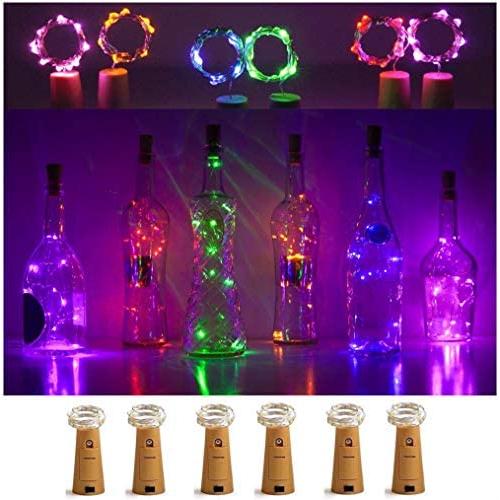 LoverNite Weinflaschen-Lichter mit Korken, 6er-Set, Batteriebetriebene 15 LED Korkform Silberdraht Farbige Mini-Farbkugellichter für DIY, Party, Dekoration, Weihnachten, Halloween, Hochzeit (Gemischte Farben)