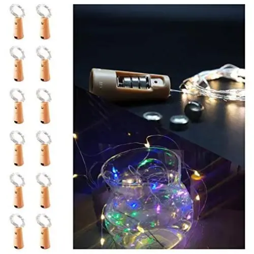 Wein-Glühbirnen-Leuchten, 12er-Set, Batteriellichter, Silberdraht, Mini-Fädenleuchten, LED-Form, Irideszenz, für DIY, Party, Dekoration, Weihnachten, Halloween, Hochzeit (20 oder 15 LEDs)