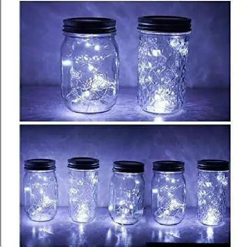 6er Pack Mason Jar Laternen, 10 LED Solar Kaltweiß Feenlaternen Deckel für Einsetzfenster für Garten, Terrasse, Party, Hochzeit, Weihnachten – Dekorative Beleuchtung für Regular Mouth Gläser