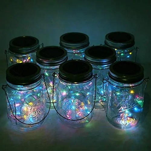 Solar Mason Jar Lights, 8er Pack 10 LED Deckellichter mit 8 Hängern (ohne Gläser), Wasserdichte Feen-/Glühwürmer-Lichter für Garten, Terrasse, Außenbereich, Hof, Rasen Dekoration (4 Farben)