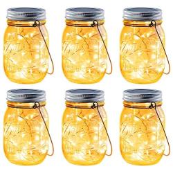 Brizled Solar Mason Jar Lights, 6 Pack 30 LED Solar Fairy String Lights with Hangers, Outdoor Solar Lantern Table Light Waterproof Firefly Jar Lid Light for Christmas Patio Garden Yard Deck Floor Lawn