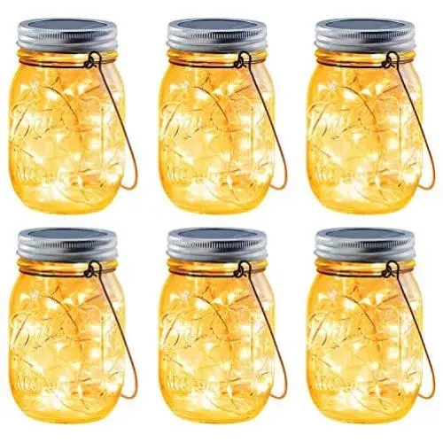 Guirlandes Solaires en Bocal Mason, 6 Pièces, 30 LED, avec Suspentes, Guirlande Lumineuse Solaire Miniature pour Noël, Patio, Jardin, Terrasse, Jardin, Gazon