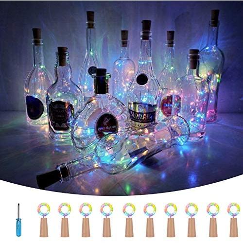 Wein Kork Lichter für Weinflaschen, batteriebetriebene LED Kork-Form Silber-Kupferdraht, farbige Mini-Lichterketten für DIY Weihnachten Halloween Hochzeit Party Dekoration, 10er Set (4 Farben)