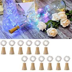 12 Pack 20 LED Wine Bottle Lights with Cork, Solar Powered Cork Shape Silver Copper Wire 20 LED Fairy String Lights for DIY, Bar, Party, Decor, Christmas, Halloween, Wedding(Solar powered, Multicolor)