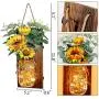 UnsereWarm Set von 2 Sonnenblumen-Mason-Jar-Wandleuchten, rustikale Wandleuchten, handgefertigte hängende Mason-Jars mit LED-Fairy Lights für Wohnzimmer, Küche, Landhausstil, Dekorative Beleuchtung