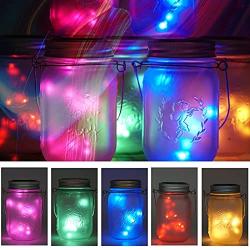 SmilingTown 10 Pack 30 LED Solar Mason Jar Lid String Lights,Fairy Lights String Lids Lights Including 10 Pcs Hangers,for Indoor Outdoor Wedding Patio Garden Party Decorations Gift(No Jars) (5 Colors)