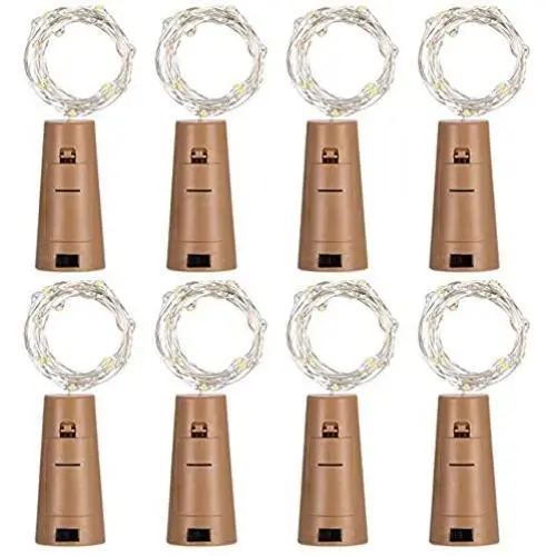 Wein-Gläser-Lichter mit Kork 8 Stück 1,5m 15 LEDs Silber Kupferdraht Batteriebetriebene LED Fairy Lights für DIY/Dekoration/Party/Hochzeit/Weihnachten/Halloween (Warme Weiß)