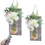 ETERNAL ANGEL Rustic Wall Sconces Decoration Hanging Mason Jar Lights Home Decor with Remote Control White Peony Flower Strip Lights for Bathroom Bedroom Living Room Kitchen, 2 Pcs