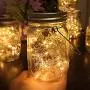 Abkshine 4 Pack Waterproof 20 Led Mason Jar Solar Lights with Hanger for Wide Mouth, Warm White Mason Jar Lid Lights Hanging Solar Lantern Lights for Garden Balcony Patio Porch Yard Tree Decor