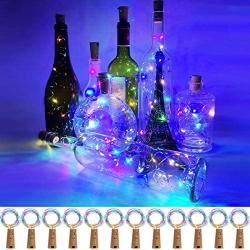 12 Pack Wine Bottle Lights with Cork 3.3ft Silver Wire Cork Lights Waterproof Battery Operated Fairy Mini String Light for DIY Wedding Christmas Holiday Home Party Decoration Present Gift Multicolors