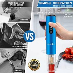 Electric Wine Opener,MaMahome Automatic Electric Wine Bottle Corkscrew Opener with Foil Cutter,Chic Wine Openers Great Gift for Wine Lovers (No Include Battery)(Blue)