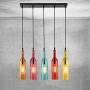 5-licht Vintage Industrieller Farbglas Pendelleuchte, Weinflasendesign Kreatischer Retro Chandelier für Café Loft Restaurant Kücheninsel Bar Esszimmer Bar