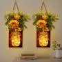 UnsereWarm Set von 2 Sonnenblumen-Mason-Jar-Wandleuchten, rustikale Wandleuchten, handgefertigte hängende Mason-Jars mit LED-Fairy Lights für Wohnzimmer, Küche, Landhausstil, Dekorative Beleuchtung