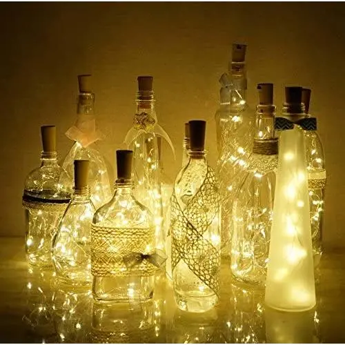 Wein-Gläser-Lichter mit Kork-Dekoration – 12 Stück, 15 LEDs, Korkform, Silberdraht, Batteriebetriebene LED-Fairy Lights zur individuellen Gestaltung/Dekoration/Party/Hochzeit/Weihnachten/Halloween… (Warme Weiß)