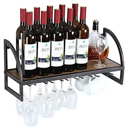 ITeeLas Wall Mounted Wine Rack - Bottle & Glass Holder-Decorative for Home Bar, Dining Room, Kitchen (1 Tier) ITeeLas Wall Mounted Wine Rack - Bottle & Glass Holder-Decorative for Home Bar, Dining Room, Kitchen (1 Tier)