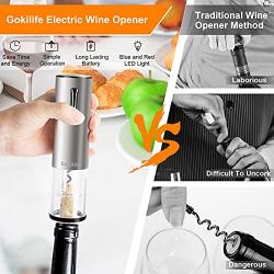 Electric Wine Opener, Gokilife Wine Bottle Corkscrew Opener with Foil Cutter, One-click Button Rechargeable Wine Bottle Openers with LED Light for Home Party Restaurant (Silver)