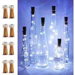 LoveNite Wine Bottle Lights with Cork, 8 Pack Battery Operated 15 LED Cork Shape Silver Wire Colorful Fairy Mini String Lights for DIY, Party, Decor, Christmas, Halloween,Wedding (Cool White)