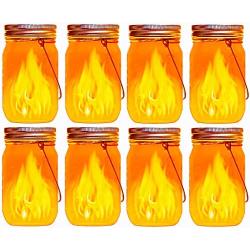 Aikeve Hanging Solar Flame Torch Lights,8 Pack Flickering Flame Mason Jar Lights for Outdoor Patio Party Garden Wedding Decor Solar Lantern Lights(Mason Jars/Handles Included)