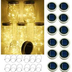 SmilingTown Solar Mason Jar String Light Lids, 12 Pack 30 LED Jar Fairy Firefly Inserts Lighting with 12 Hangers for Outdoor Patio Lawn Garden Decor, No Jars