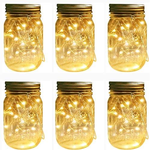 Mason Jar Solar Lights Lanterns, 6 Pack 30 LEDs Fairy Firefly Led String Lights with Glass Mason Jar,for Garden Patio Outdoor Solar Powered Hanging Lanterns(Jars & Hangers Included)