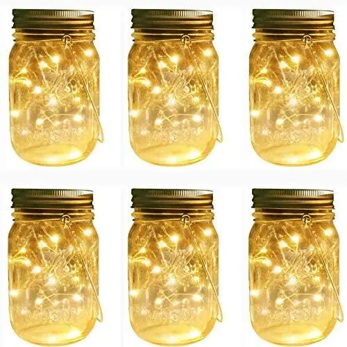 Guirlandes Lumineuses Solaires, 6 Pots Mason LED 30, avec Lanternes Fantaisie en Verre Mason, Incluant Pots & Suspentes (Pour Jardin, Terrasse, Extérieur) Guirlandes Lumineuses Solaires, 6 Pots Mason LED 30, avec Lanternes Fantaisie en Verre Mason, Incluant Pots & Suspentes (Pour Jardin, Terrasse, Extérieur)