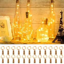 Olafus Wine Bottle Lights, 24 Pack 20 LEDs Cork Lights for Wine Bottles, Mini Fairy Lights Battery Operated Copper Wire Micro Starry String Lights for Jars DIY Crafts Wedding Bar Decor Warm White